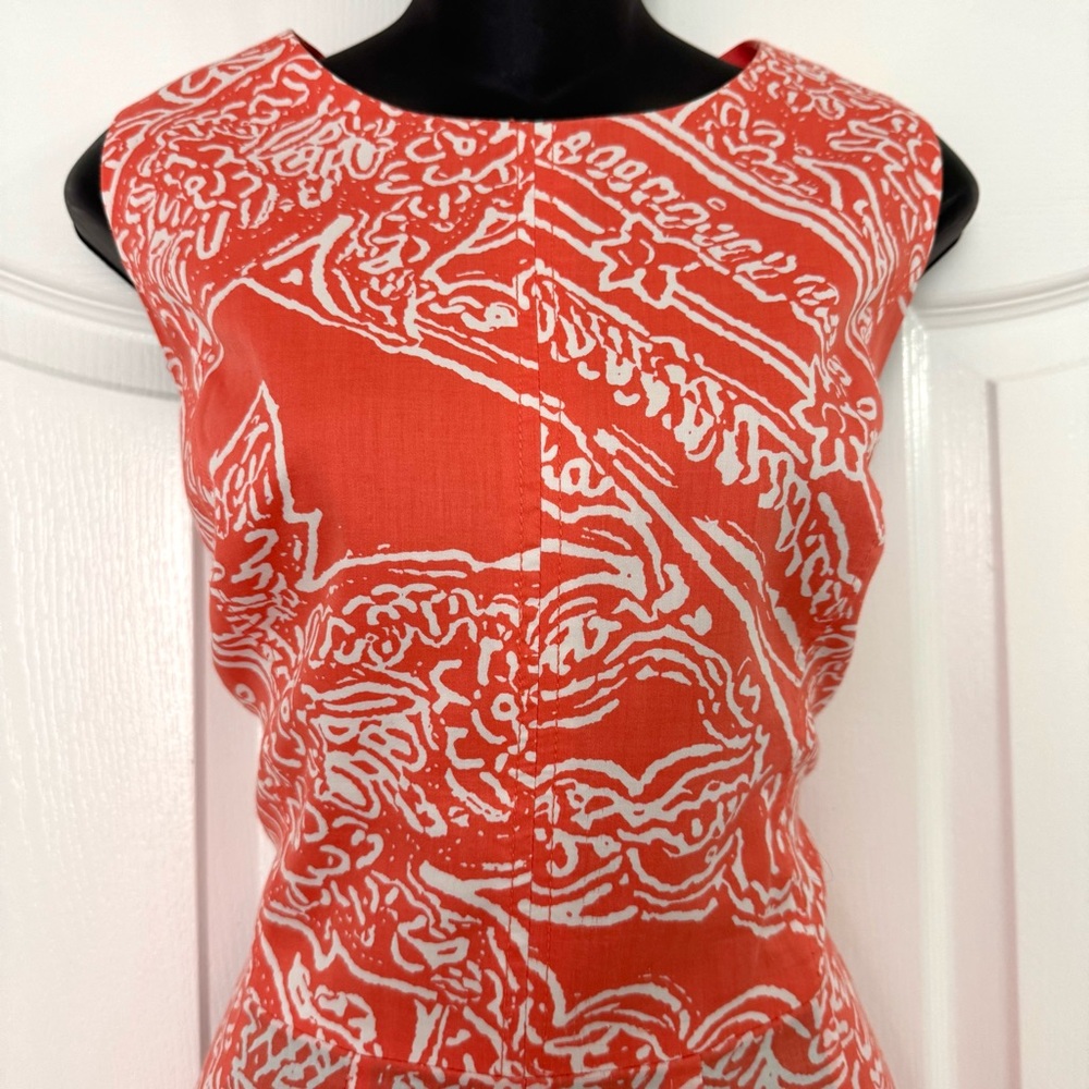 Anne Klein Coral & White Fit & Flare Dress w/ Pockets Sz 14 Lined floral - Picture 3 of 6